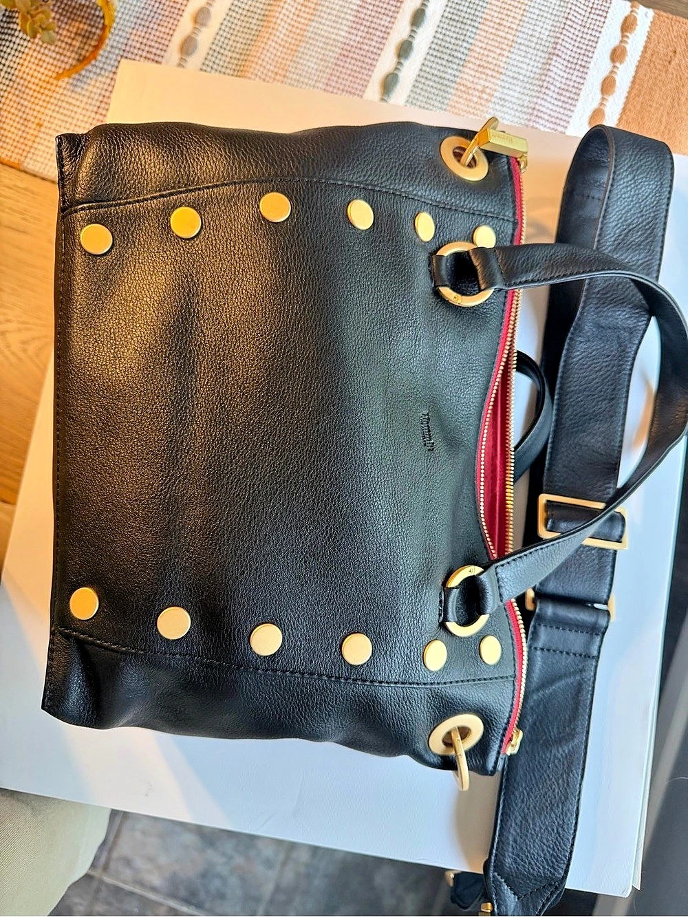 *NEW* Hammitt Daniel Med Black Leather Handbag with Red Zipper & Gold Hardware